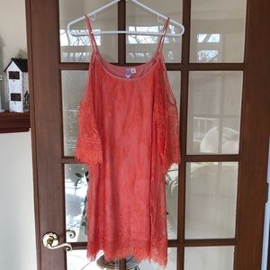 Salmon off the shoulder lacy dress